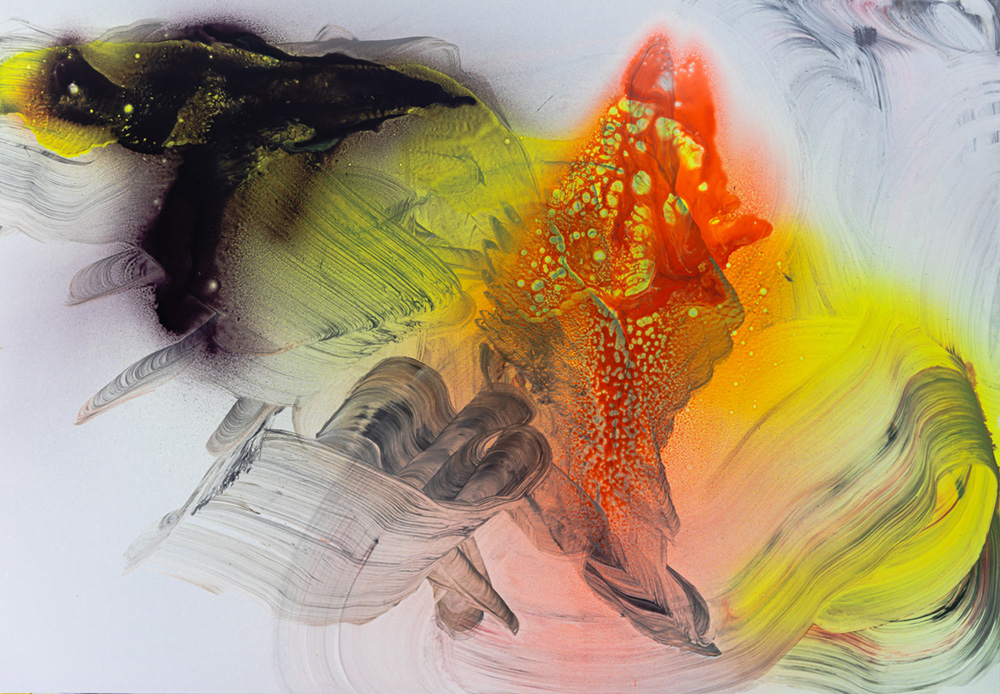 Beifang, 2022, Acryl und Spray auf Papier 70 x 100 cm