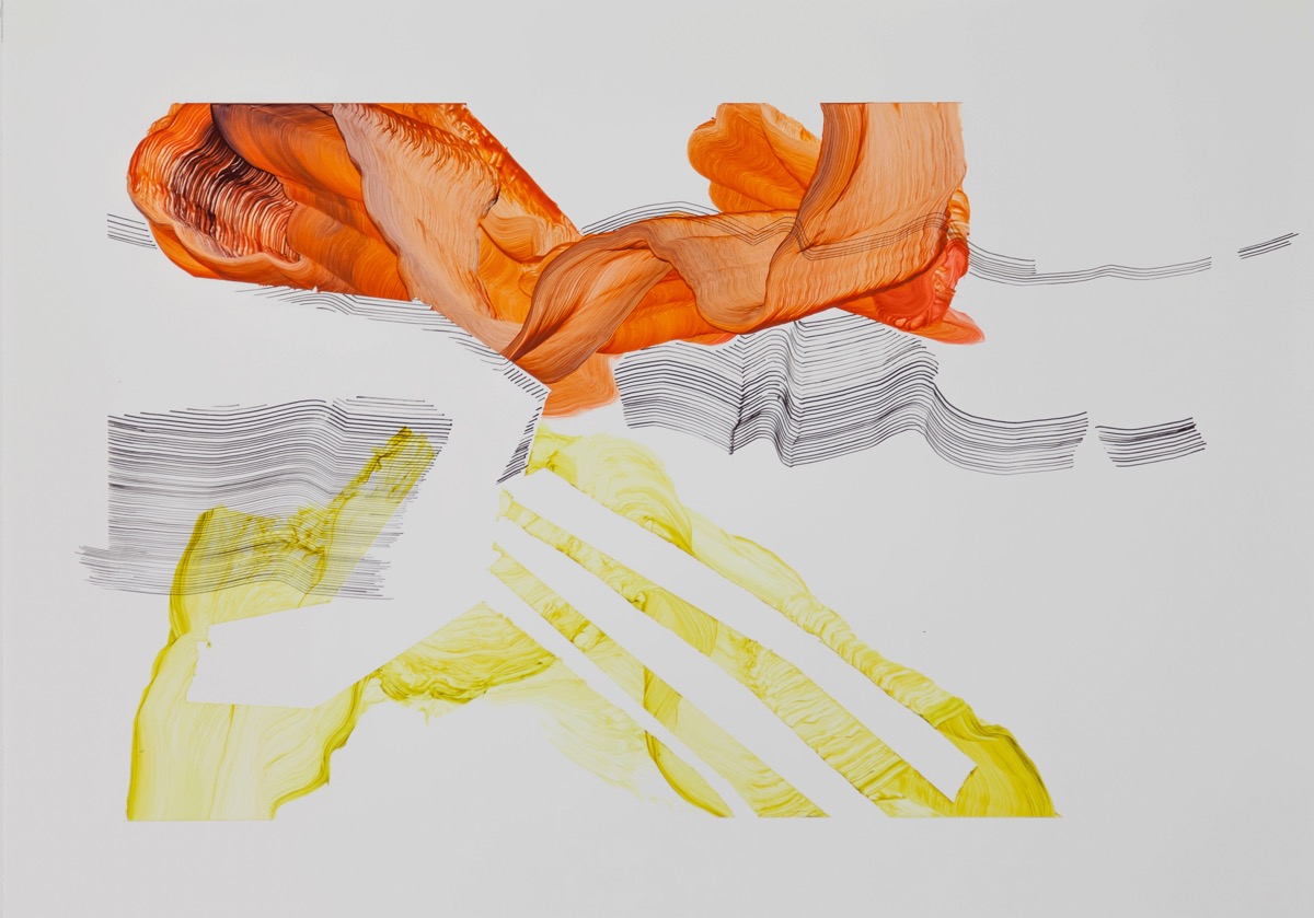 Change, 2018, 45 x 64 cm, Tusche, &Ouml;l auf Papier